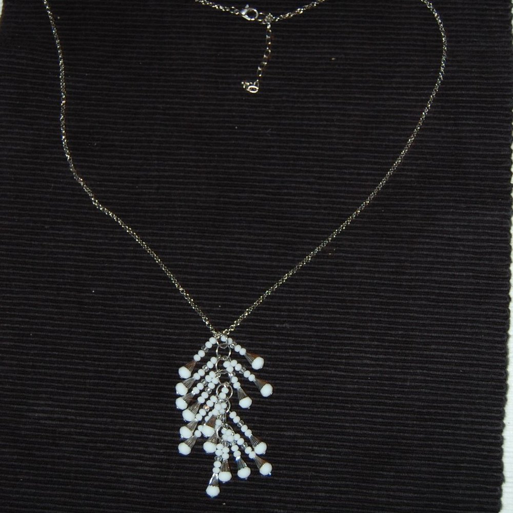White Beaded Necklace on 17" Chain